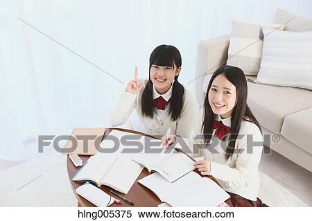 Japanese High-school students in uniform studying together View Large Photo Image Stock Photography - Japanese High-school students in uniform studying together. Fotosearch