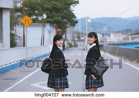 Japanese high-school students outside the school View Large Photo Image Stock Photo - Japanese high-school students outside the school. Fotosearch