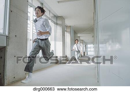Japanese high-school students running in school corridor View Large Photo Image Stock Image - Japanese high-school students running in school corridor. Fotosearch
