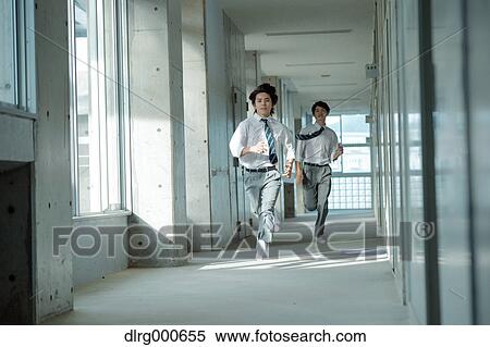 Japanese high-school students running in school corridor View Large Photo Image Stock Photography - Japanese high-school students running in school corridor. Fotosearch