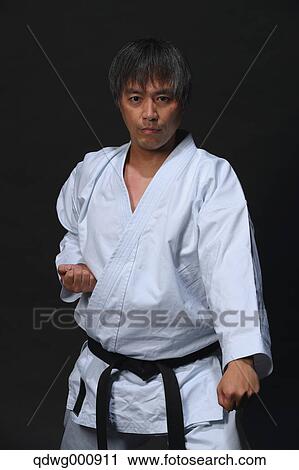 Stock Image - Japanese karate master training. Fotosearch