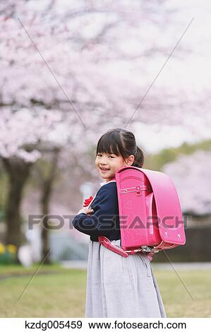 Japanese kid with cherry blossoms in a city park View Large Photo Image Stock Photo - Japanese kid with cherry blossoms in a city park. Fotosearch