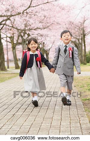 Japanese kids with cherry blossoms in a city park View Large Photo Image Stock Photograph - Japanese kids with cherry blossoms in a city park. Fotosearch