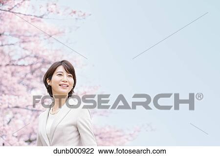 Japanese woman with cherry blossoms in a city park View Large Photo Image Stock Image - Japanese woman with cherry blossoms in a city park. Fotosearch