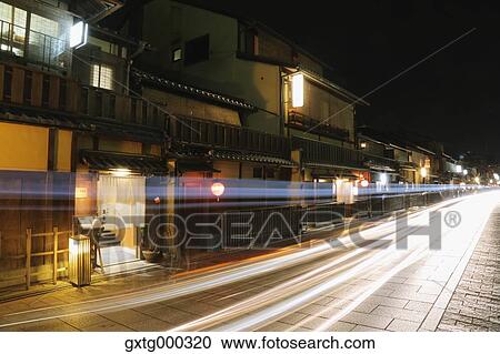 Stock Image - Kyoto street at night, Kyoto, Japan. Fotosearch