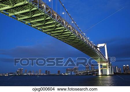 Rainbow bridge and cityscape at night, Tokyo, Japan View Large Photo Image Picture - Rainbow bridge and cityscape at night, Tokyo, Japan. Fotosearch