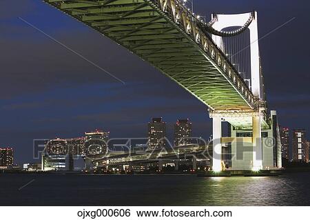 Rainbow bridge and cityscape at night, Tokyo, Japan View Large Photo Image Stock Photograph - Rainbow bridge and cityscape at night, Tokyo, Japan. Fotosearch