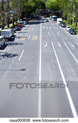 Stock Photograph - Tilt-shift bird's eye view of street in Tokyo, Tokyo, Japan. Fotosearch