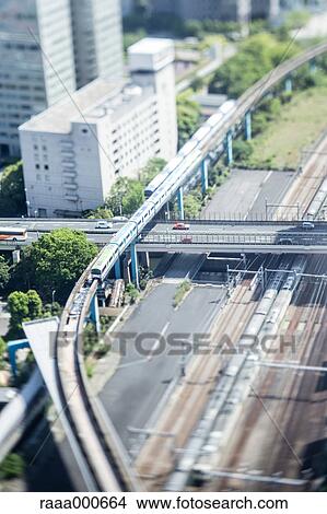 Picture - Tilt-shift bird's eye view of Tokyo, Tokyo, Japan. Fotosearch