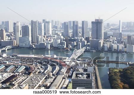 Tilt-shift bird's eye view of Tokyo cityscape, Tokyo, Japan View Large Photo Image Stock Photo - Tilt-shift bird's eye view of Tokyo cityscape, Tokyo, Japan. Fotosearch