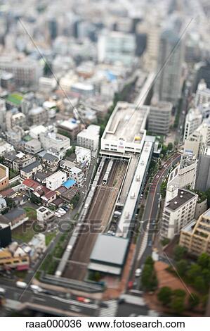 Tilt-shift bird's eye view of Tokyo cityscape, Tokyo, Japan View Large Photo Image Stock Photograph - Tilt-shift bird's eye view of Tokyo cityscape, Tokyo, Japan. Fotosearch