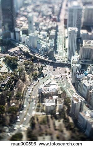 Tilt-shift bird's eye view of Tokyo cityscape, Tokyo, Japan View Large Photo Image Stock Photograph - Tilt-shift bird's eye view of Tokyo cityscape, Tokyo, Japan. Fotosearch