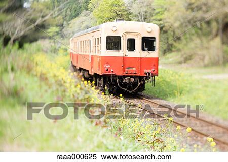 Stock Photography - Tilt-shift view of Kominato Railway train, Chiba Prefecture, Japan. Fotosearch