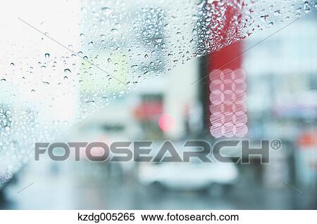 Stock Photography - View from car window during a typhoon in Tokyo, Japan. Fotosearch