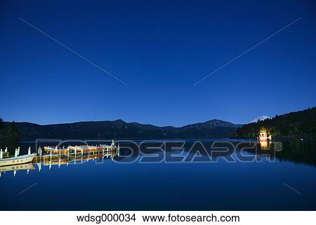 View of Mount Fuji from Lake Ashi at night, Hakone, Japan View Large Photo Image Picture - View of Mount Fuji from Lake Ashi at night, Hakone, Japan. Fotosearch