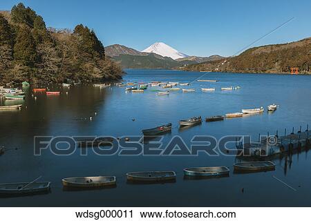 Stock Image - View of Mount Fuji from Lake Ashi in the morning, Hakone, Japan. Fotosearch