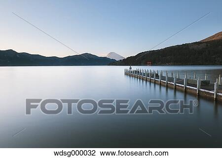 Stock Image - View of Mount Fuji from Lake Ashi in the morning, Hakone, Japan. Fotosearch