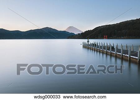 Stock Image - View of Mount Fuji from Lake Ashi in the morning, Hakone, Japan. Fotosearch