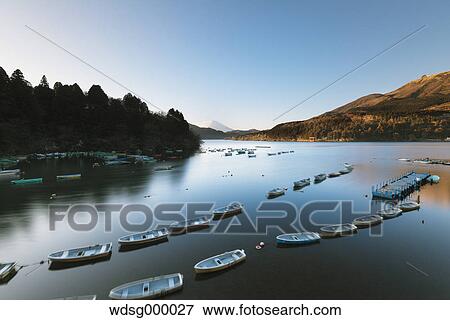 Stock Photo - View of Mount Fuji from Lake Ashi in the morning, Hakone, Japan. Fotosearch