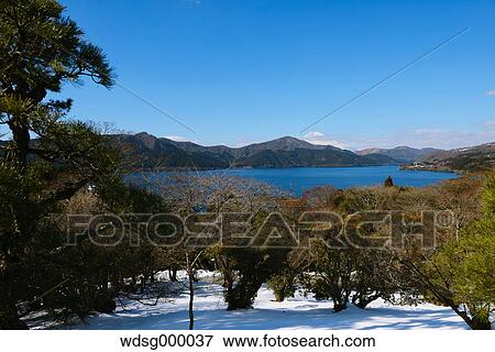 Stock Photo - View of Mount Fuji from Lake Ashi in the Winter morning, Hakone, Japan. Fotosearch