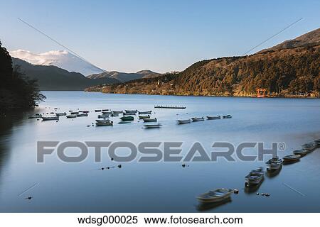 Stock Photography - View of Mount Fuji from Lake Ashi in the morning, Hakone, Japan. Fotosearch