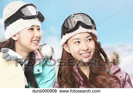 Young Japanese women snowboarding View Large Photo Image Stock Photo - Young Japanese women snowboarding. Fotosearch