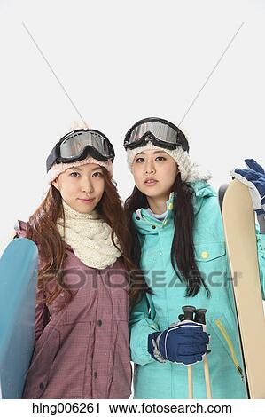 Young Japanese women wearing snowboard wear on white background View Large Photo Image Stock Image - Young Japanese women wearing snowboard wear on white background. Fotosearch