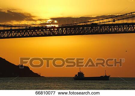 Stock Photo - Akashi Kaikyo Bridge, Kobe, Japan. Fotosearch