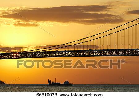 Stock Photo - Akashi Kaikyo Bridge, Kobe, Japan. Fotosearch