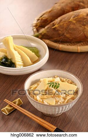 Stock Image - Bamboo sprouts on rice. Fotosearch