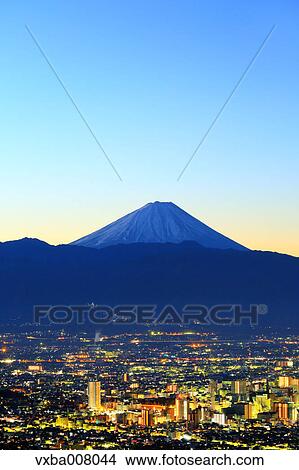 Picture - Beautiful view of Mount Fuji and Fujikawa town, Yamanashi Prefecture, Japan. Fotosearch
