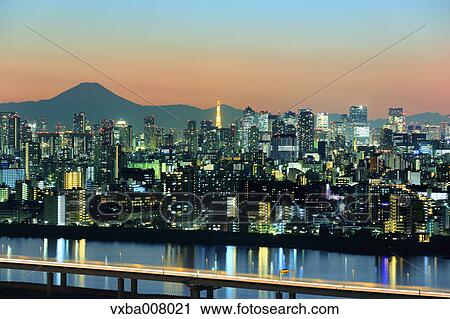 Stock Image - Beautiful view of Mount Fuji from Tokyo, Japan. Fotosearch