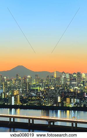Beautiful view of Mount Fuji from Tokyo, Japan View Large Photo Image Stock Photo - Beautiful view of Mount Fuji from Tokyo, Japan. Fotosearch