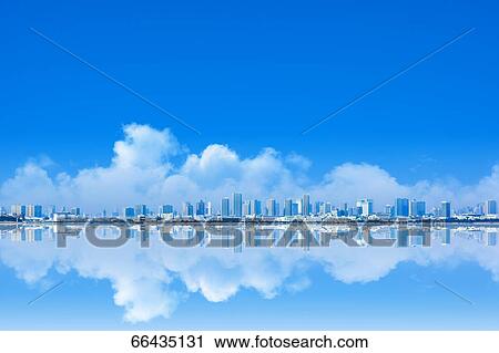 Stock Image - Digital composite of Tokyo skyline. Fotosearch