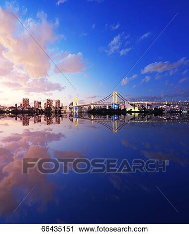 Stock Image - Digital composite of Tokyo skyline. Fotosearch
