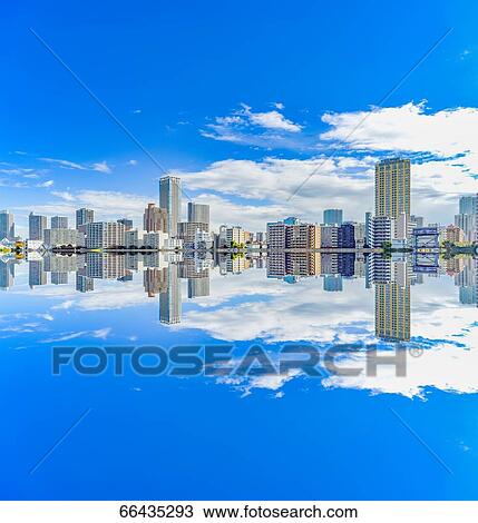 Stock Image - Digital composite of Tokyo skyline. Fotosearch