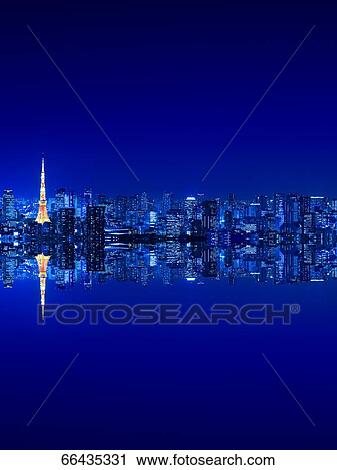 Stock Image - Digital composite of Tokyo skyline. Fotosearch
