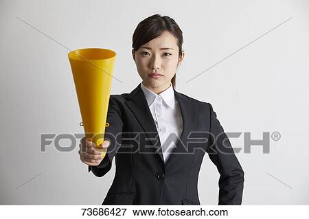 Stock Photo - Japanese businesswoman on white background. Fotosearch