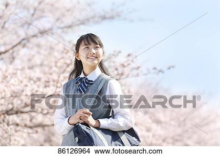 Picture - Japanese junior-high schoolgirl in uniform. Fotosearch