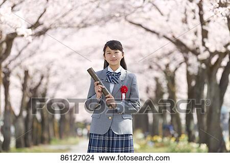 Picture - Japanese junior-high schoolgirl in uniform. Fotosearch