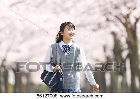 Stock Photo - Japanese junior-high schoolgirl in uniform. Fotosearch