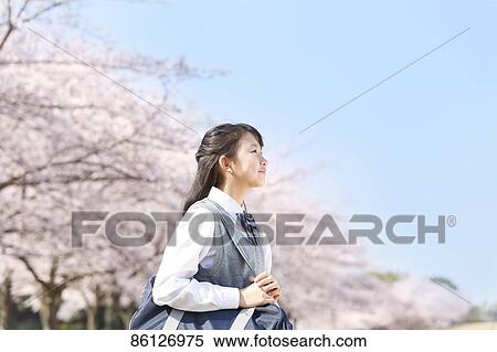 Stock Photography - Japanese junior-high schoolgirl in uniform. Fotosearch