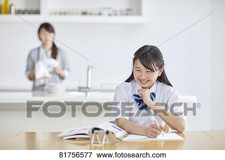 Japanese junior high student studying at home View Large Photo Image Stock Photo - Japanese junior high student studying at home. Fotosearch