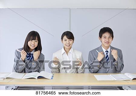 Stock Photography - Japanese junior high students with teacher. Fotosearch