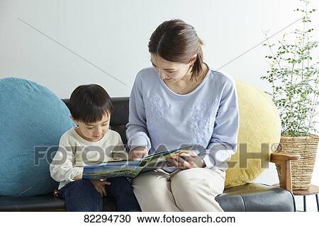 Stock Image - Japanese kid and mother. Fotosearch
