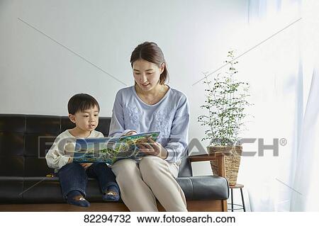 Stock Image - Japanese kid and mother. Fotosearch