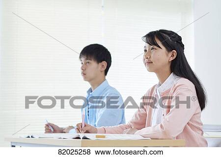 Stock Photo - Japanese kids studying. Fotosearch