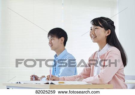 Stock Photo - Japanese kids studying. Fotosearch