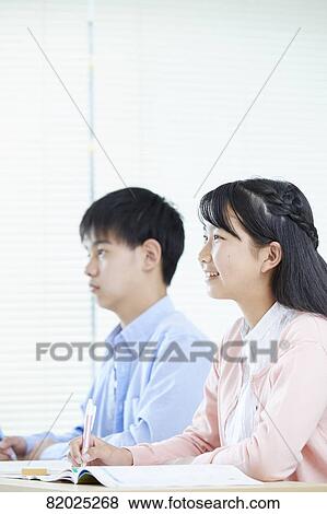 Stock Photo - Japanese kids studying. Fotosearch