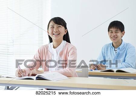 Stock Photography - Japanese kids studying. Fotosearch